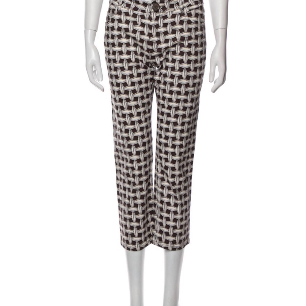 Louis Vuitton Brown and White Geometric Cropped Pants Size Small
